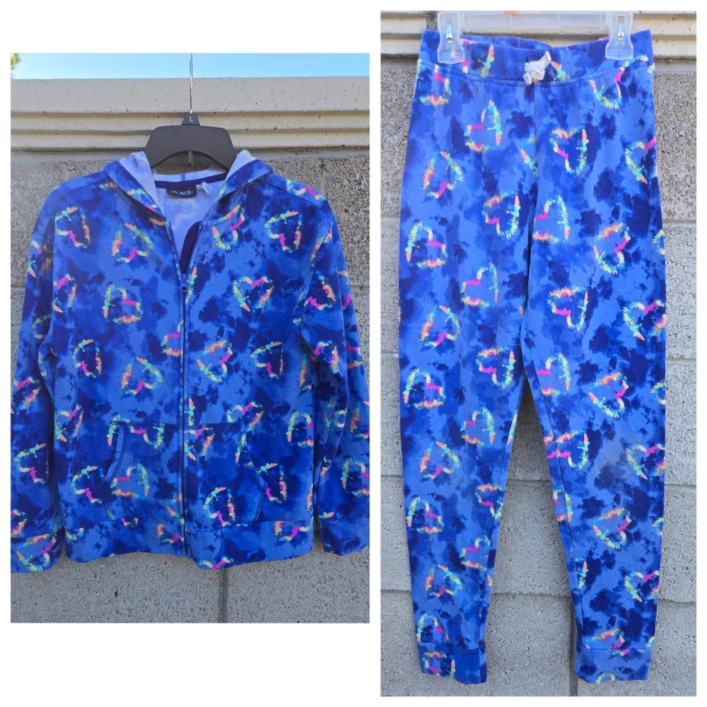 Blue Heart Tie-dye Hoodie and Joggers Kids Set